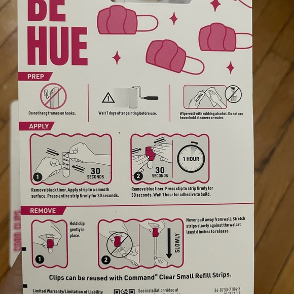 Command clear cord strips pink 4 clips lot of 4 - Picture 3 of 3